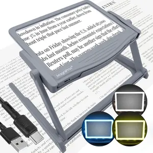 Patented 5X Rechargeable LED Page Magnifier with Foldable Stand Eye Caring 3-Color Light Modes & Anti-Glare Lens for Reading Fine Print Crafting Low Vision & Seniors