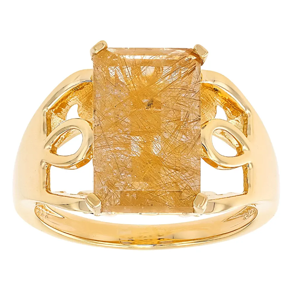 JTV Golden Rutilated Quartz With Smoky Quartz 18k Yellow Gold Over Sterling Silver Ring 4.34ctw
