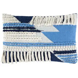 Lacaron Blue Chevron Fringe Lumbar Pillow - Clearance