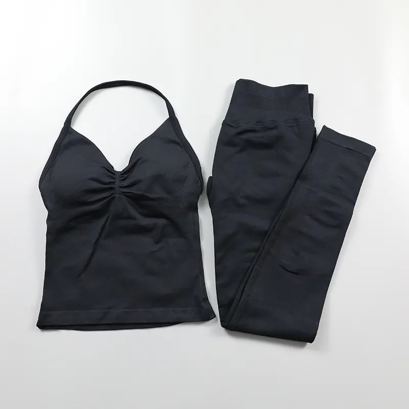 2026 DFYN~ New Model Impact Leggings Set Women Seamless Yoga Set Fitness Clothing Scrunch Bum Gym Legging Padded Tank Top Workout Outfits Sportswear Athletic Comfort flare pant set tank  top  and  shorts butt-lifting legging yoga set