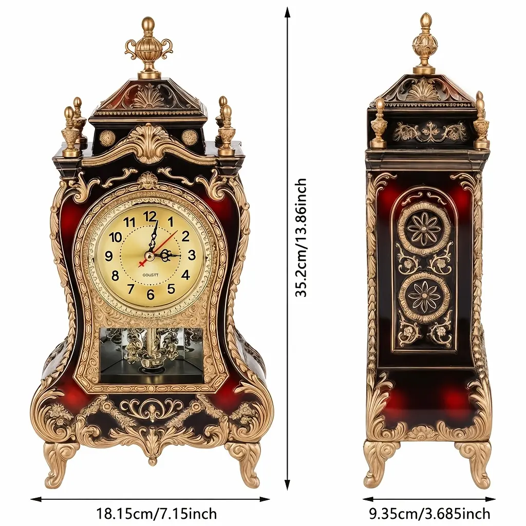 Vintage European Alarm Clock Built-in 12 Melodies Dimensions: 7.54 X 4.07 X 14.25 Inches Compact Desktop Alarm Clock Ideal for Tabletops Decorative Alarm Clock Suitable for Living Rooms, Bedrooms, Studies, And Offices (Burgundy)
