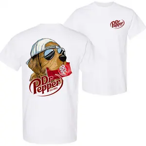 Golden Retriever with Pepper Can TShirt – Funny Double-Sided Graphic Tee for Soda & Dog Lovers, Unisex Cotton Shirt for Men & Women, Menswear Tops