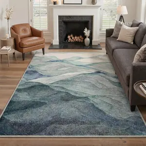 Area Rugs for Living Room Bedroom, Modern Abstract Machine Washable Rug, Large Soft Low Pile Floor Carpet with Non Slip Backing for Dining Room, Dusty Teal