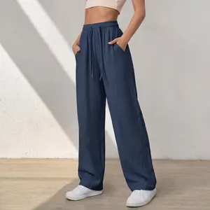 Women’s Casual Pants – New Summer Style, Wide-Leg, Breathable & Comfortable, Fashionable & Versatile, Elastic Waist with Drawstring, Full-Length Pants