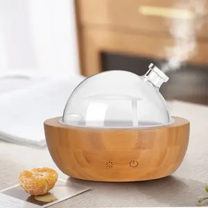 Bamboo glass essential oil diffuser, ultrasonic mute/seven-color light adjustable aromatherapy machine, automatic closing humidifier, suitable for bedrooms, living rooms, offices