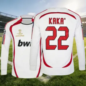06 07 Away Soccer Jersey KAKA 22# Fan Edition Long Sleeve Jersey White Red