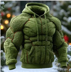 Mens Casual Sports Hooded Flannel Sweatshirt With Chest Design