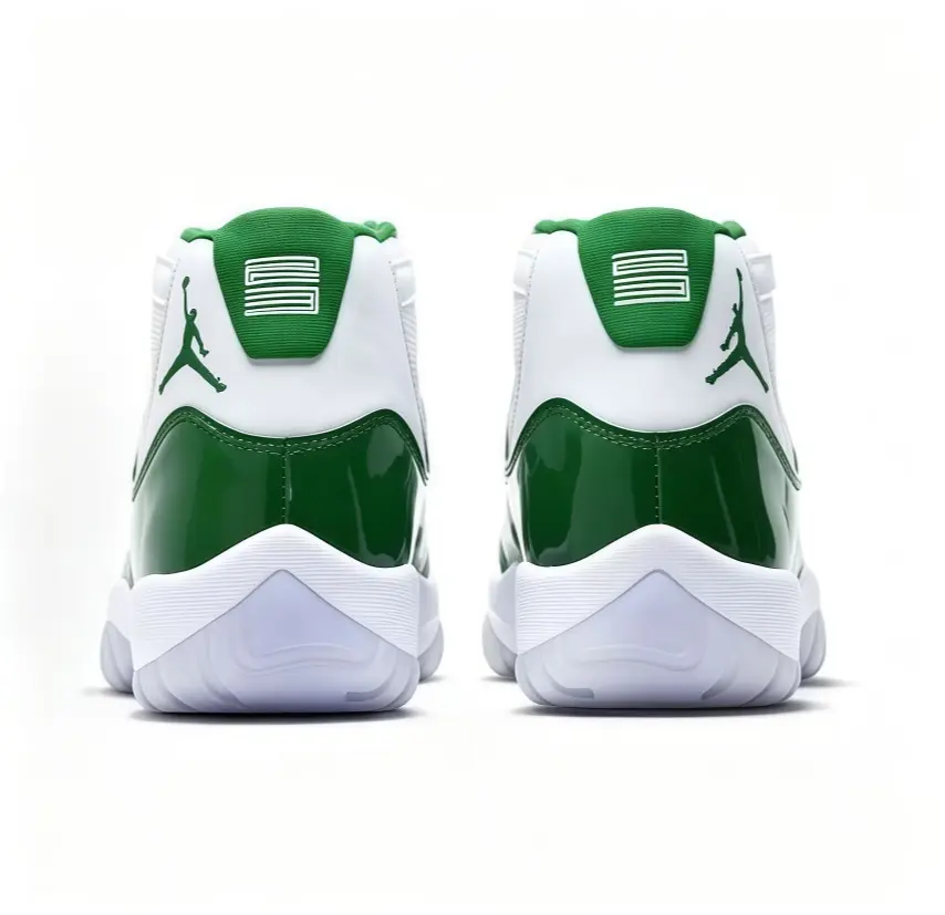 Men Women White Smooth Leather High Top Basketball Sneakers, Gloss Forest Green Patent Leather Panel, Transparent Frost Rubber Sole Cushioned Comfort Street Athletic Daily Trainers