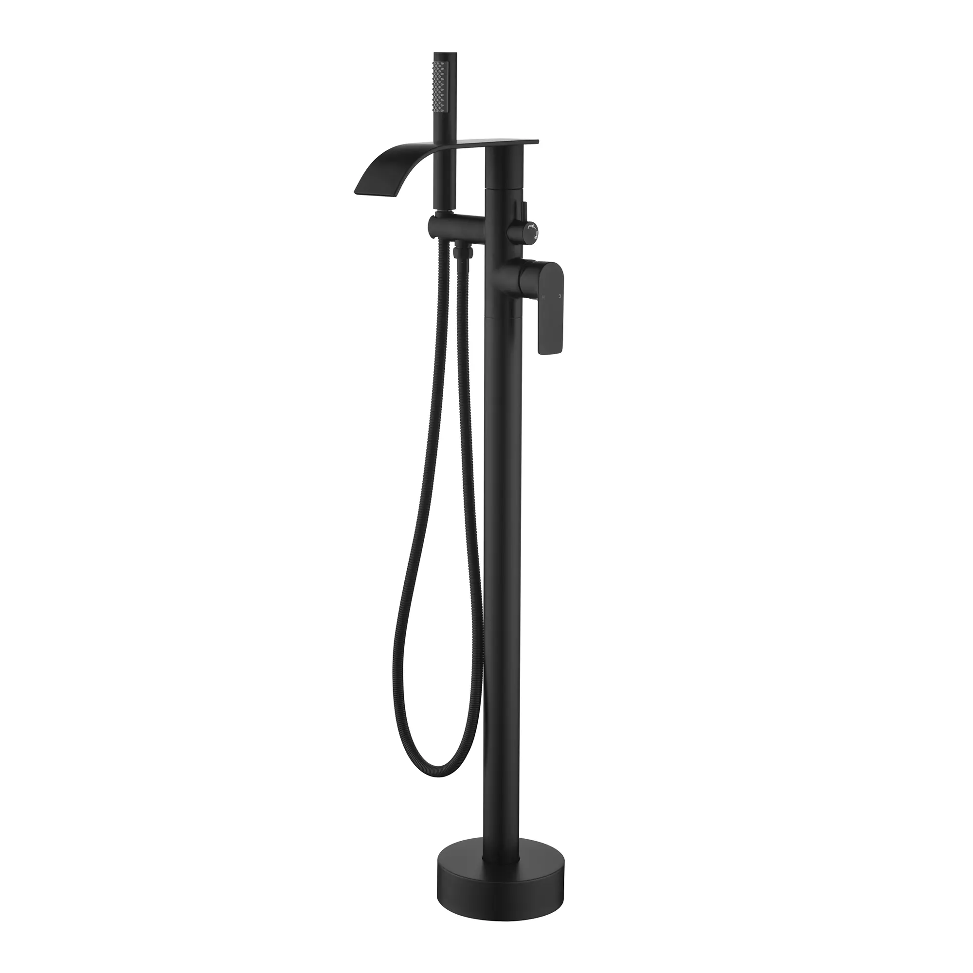 360° Swivel Tub Faucet for Freestanding Bathtub, Single Handle Bath Filler with Hot & Cold Water, Modern Floor Standing Design, Matte Black, Brushed Nickel, Brushed Gold