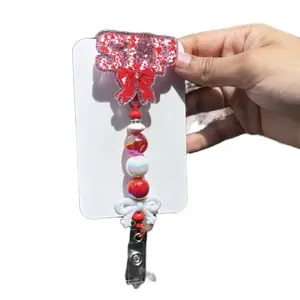 Speech Language Pathologist Badge Reel with Red Beads and White Charm Decorative Accessory