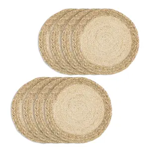 Bohemian Farmhouse Placemats Set of 8 – Handmade Natural Gourd Grass & Corn Husk – Heat Resistant Table Mats – Rustic Dining Table Decor – Ivory, 11.8 x 11.8 inch, Square