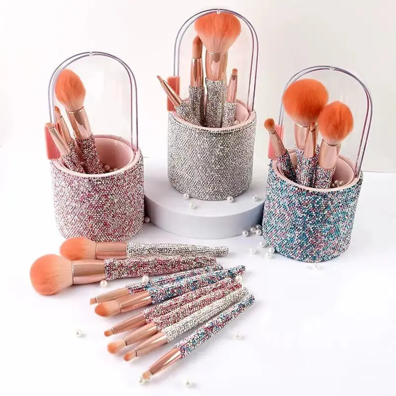 8-Piece Professional Makeup Brush Set with Diamond Handles & Storage Bucket, Soft Face & Eye Brushes for Foundation & Contour for a Flawless Finish, Ideal for Beginners, Makeup Brushes Set, Face & Eyes