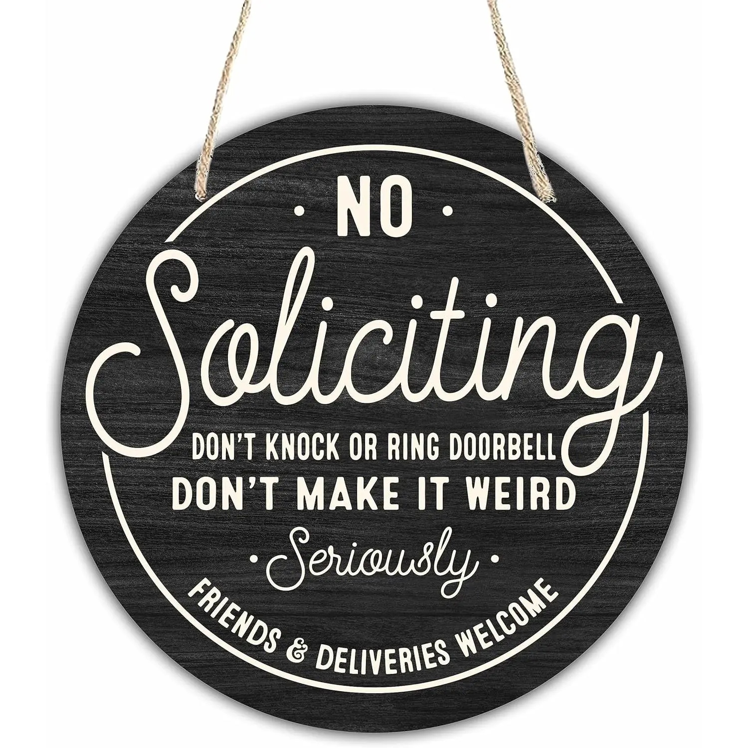 Wooden Sign for Front Door, No Soliciting, Don't knock or ring doorbell, House Welcome Sign, Funny Round Wood Hanging Sign for House decor home decor, gifts & accessories