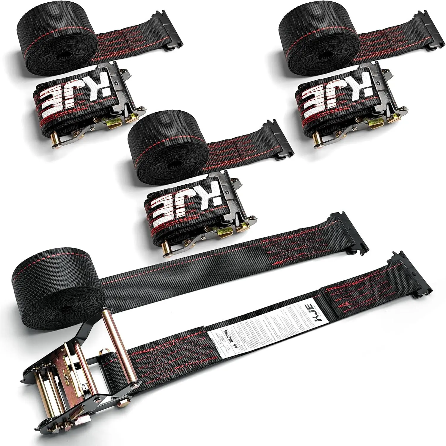 KJE E-Track Ratchet Straps, 4 Pack Black 2" x16' Cargo Tie-Downs, 4500LBS Strength, Standard E Track Fitting Ratcheting Strap for Cargo Vans, Trucks, Trailers