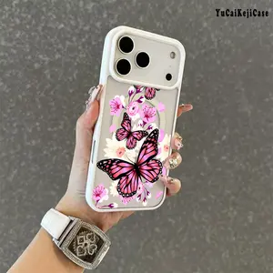 pink Butterfly Floral Pattern Premium Magnetic Phone Cases for iPhone 16 15 14 Pro Max 13 12 11 Plus Smartphone Shockproof Protection Acrylic Cover Cellphone Protective magsafe magnetic case Aesthetic Resistance Casing Protector