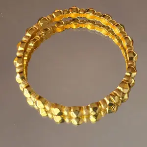 Beaded #6 Indian Bride Style Bracelet Bangle 4.7 mm Wide 57.1 mm Diameter Copper 24 Karat Gold Plated Jewelry not water resistant