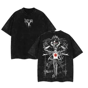 [KM 100%cotton]Ryuk & Light Yagami (Kira) Washed Tee – Death Note Anime Streetwear Vintage T-Shirt Streetwear graphic tee cotton graphic tees humorous tshirt men christian clothing funny shirts men's t shirts cotton tee shirt invincible shirt siah t shirt