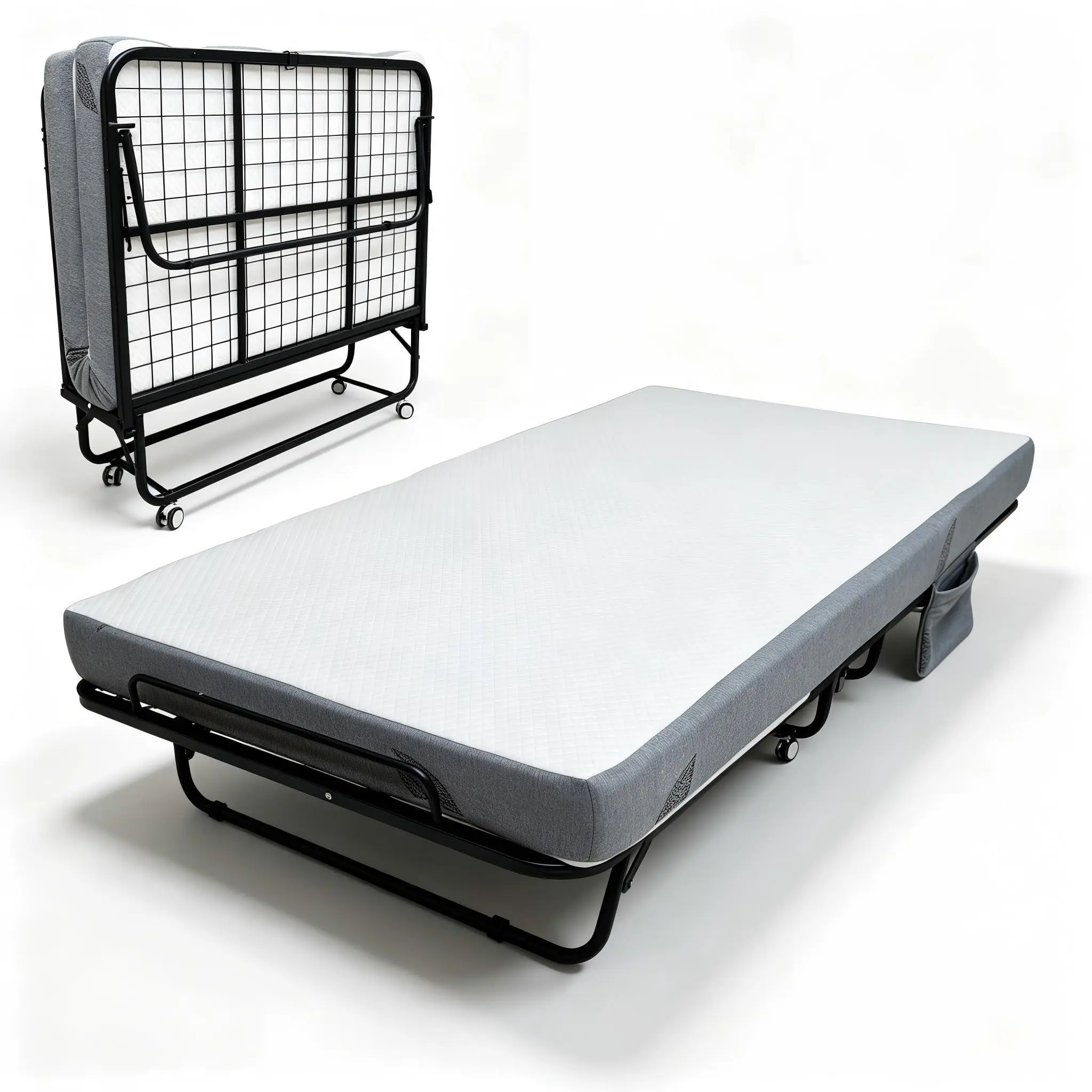 Folding Bed with 6 Inch Memory Foam Mattress, Cot Size Rollaway Portable Guest Bed with Sturdy Steel Frame and Wheels for Apartment RV Dorm Overnight Visitors