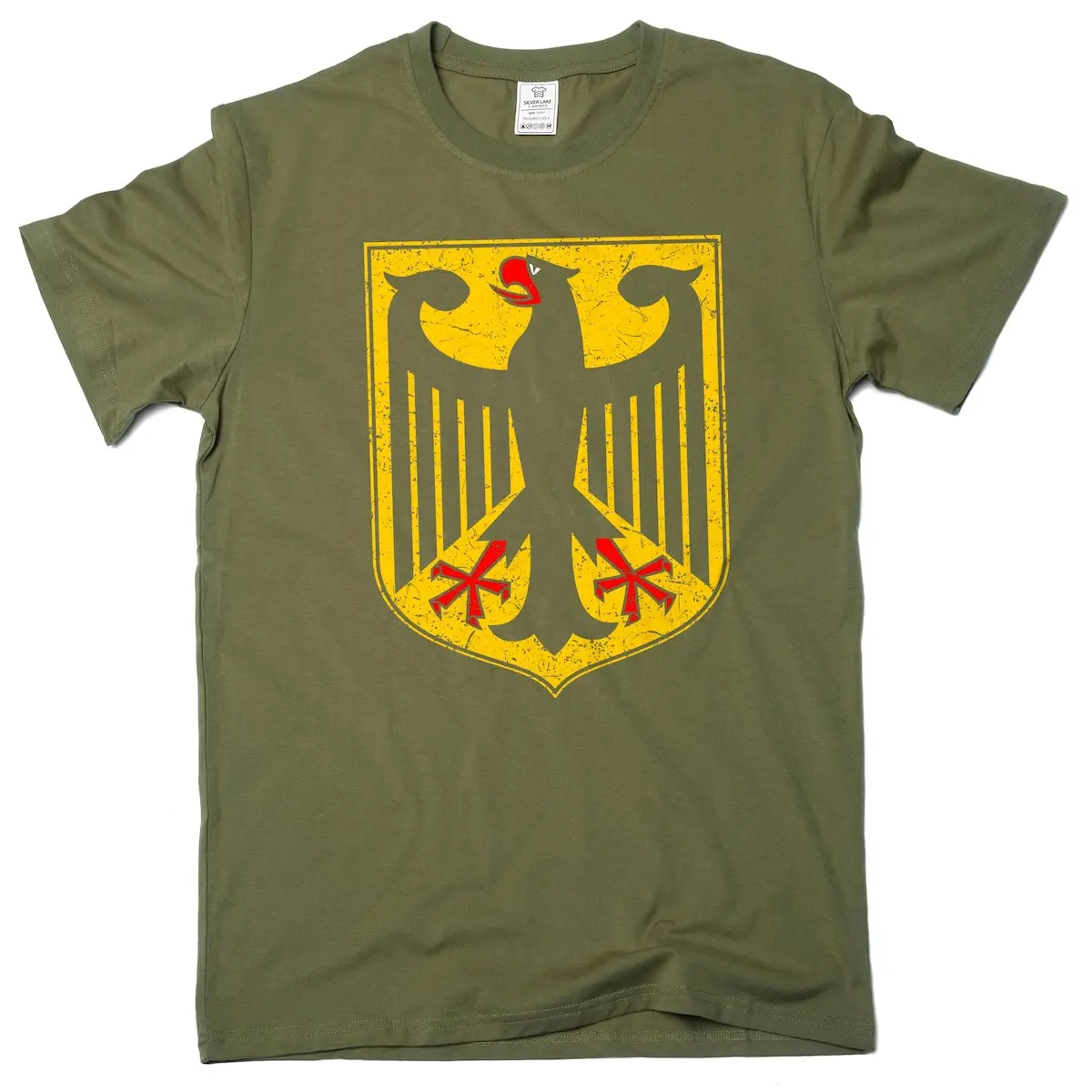 Men's Basic Ring-Spun Cotton Short-Sleeve Round Neck Graphic T-Shirt - Germany Print, German Eagle, Bundesschild Patriotic Top (Unisex Sizing, Fade-Proof Ink), Casual, Machine Washable, Patriotic Menswear, Small, Shortsleeve