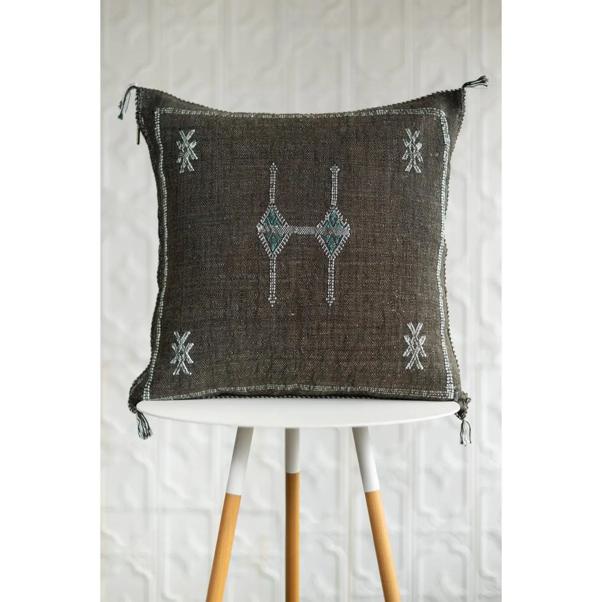 Dark Brown Moroccan Sabra Cactus Silk Pillow - 164