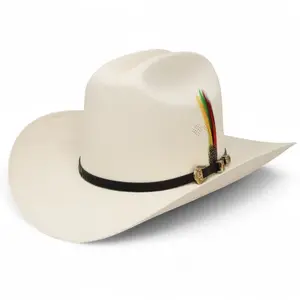 1000X Straw Cowboy Hat for Men, Laredo Cattleman Pinch Front Western Style, Embellished with Feather Plume for Formal Ceremony Events