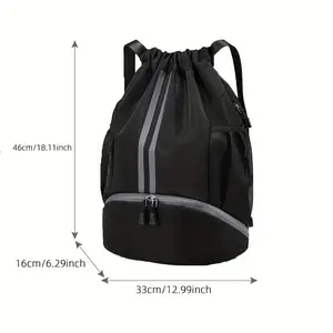 High Capacity Sports Yoga Backpack - Durable Drawstring Gym Backpack Nylon, Dry and Wet Separation, Drawstring Closure, Zipper Pocket - Suitable for Gym, Basketball, Outdoor Activities - Black, Perfect for Christmas