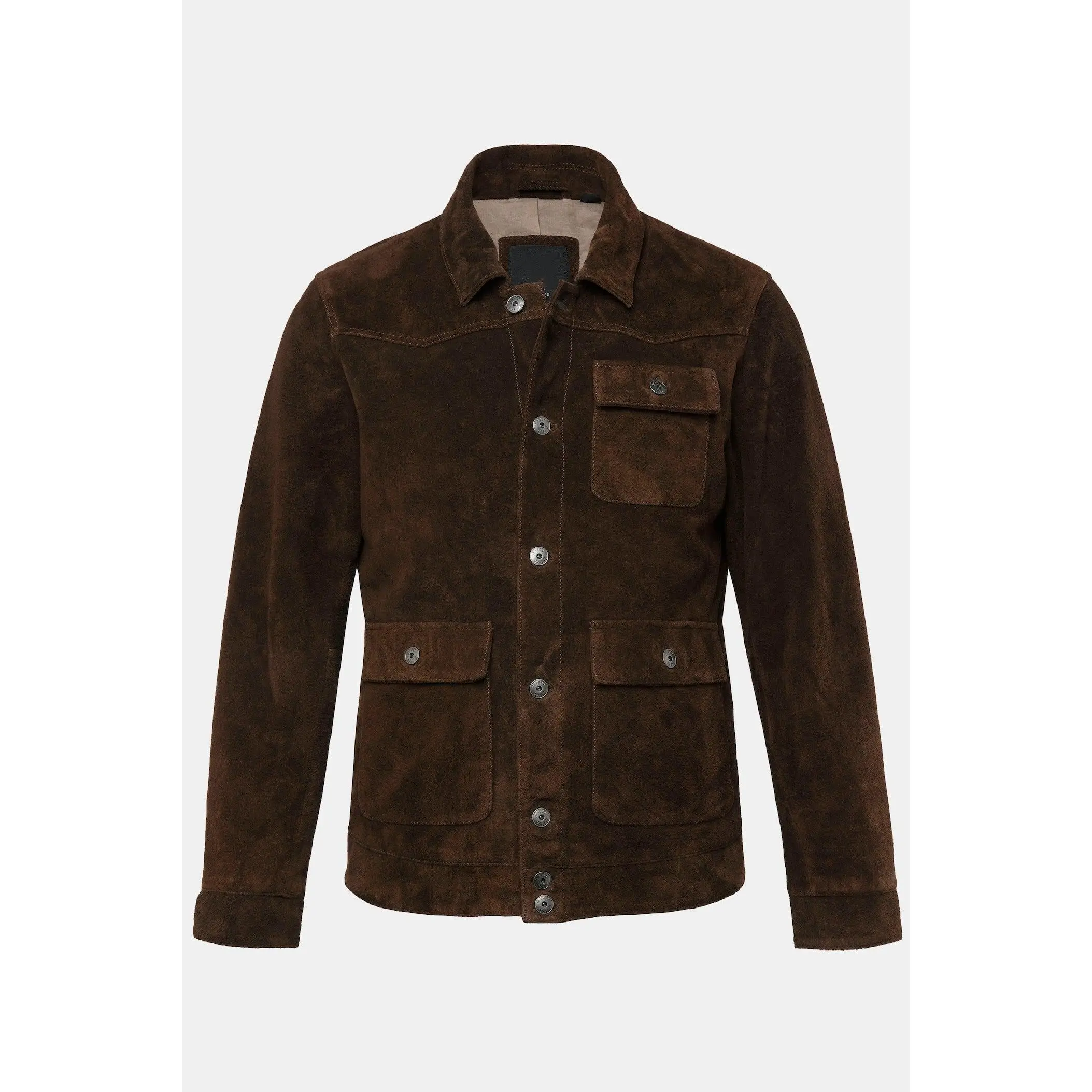 Men's Buffalo Suede Leather Jacket – Real Suede Shirt Collar Trucker Jacket (L–7XL)