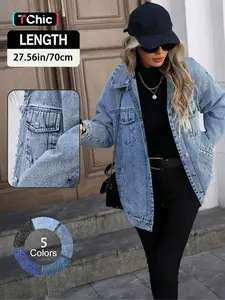 Women's Denim Jacket, Casual Street Fashion Long Sleeve Outerwear for Daily Wear, Ladies Clothes for All Seasons, Coats, Womenswear