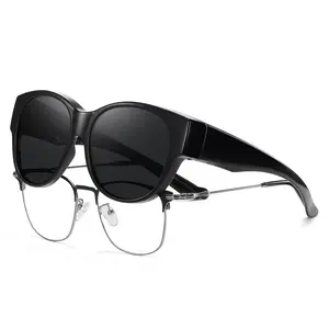 Fit Over Glasses Sunglasses for Women Oversized Cat Eye Polarized 100% UV400 Protection Black Frame Stylish & Protective