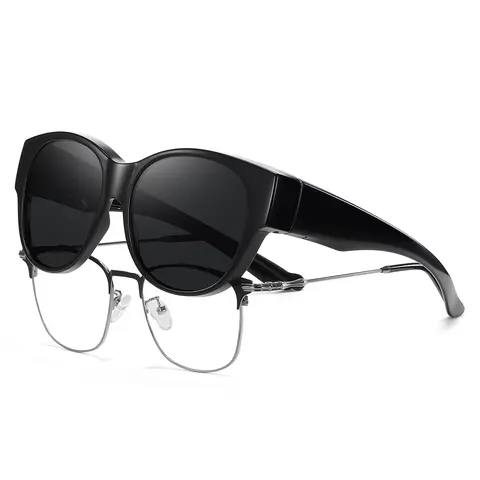 HAOLOTA Female Oversized Cat Eye Fit Over Polarized Sunglasses - 100% UV400 Protection, Black Frame, Shatterproof TAC Lens, Bold Driving Style, Fashionable Stylish Accessory for Summer