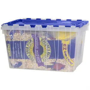 Akro-Mils KeepBox 12 Gal Plastic Storage Bin, Stackable Tote w/ Lid, Clear/Blue