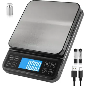 Large Kitchen Scale with 0.1g/0.001oz High Precision, 5kg/11lb Bakery Scale with% Percentage Function, USB Rechargeable, Full-View Angle LCD with Backlight, Stainless Steel Pan