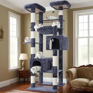 Tall  Tree Tower, Heavy Duty  Posts with Large Platforms, Cozy Condos, Big Hammock,  Balls, Multi-Level Furniture for Indoor Adult Cats, 80.7 Inches, Smoky Gray MPJ039G