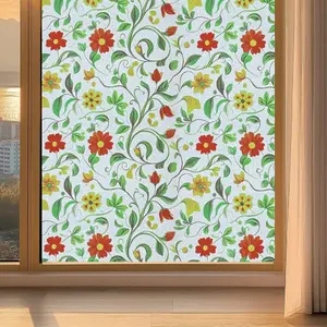 Privacy Window Film, Removable Floral Pattern, UV Protection, Static Cling Glass Sticker, Insulated, for Doors & Windows Decor