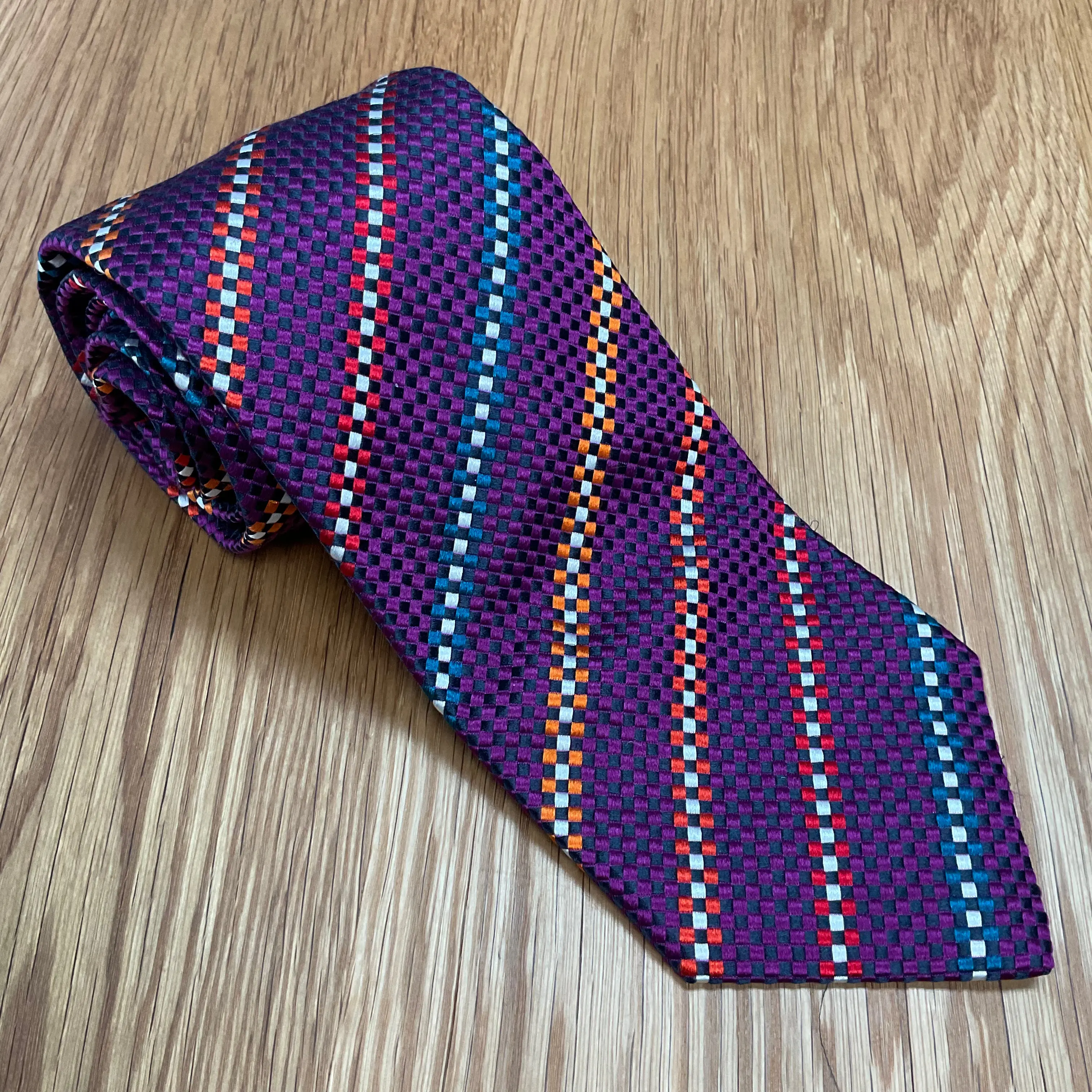 Purple Rainbow Stripe Silk Tie | Q. Contrary