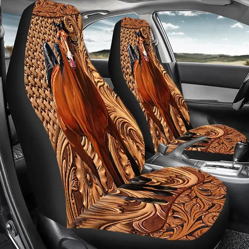 Vintage Western Horse Floral Embossed Car Seat Cover, Durable Polyester Car Seat Protector, Universal Car Interior Accessories for Front & Rear Seats, Car Seat Pattern, Automotive Seat Covers