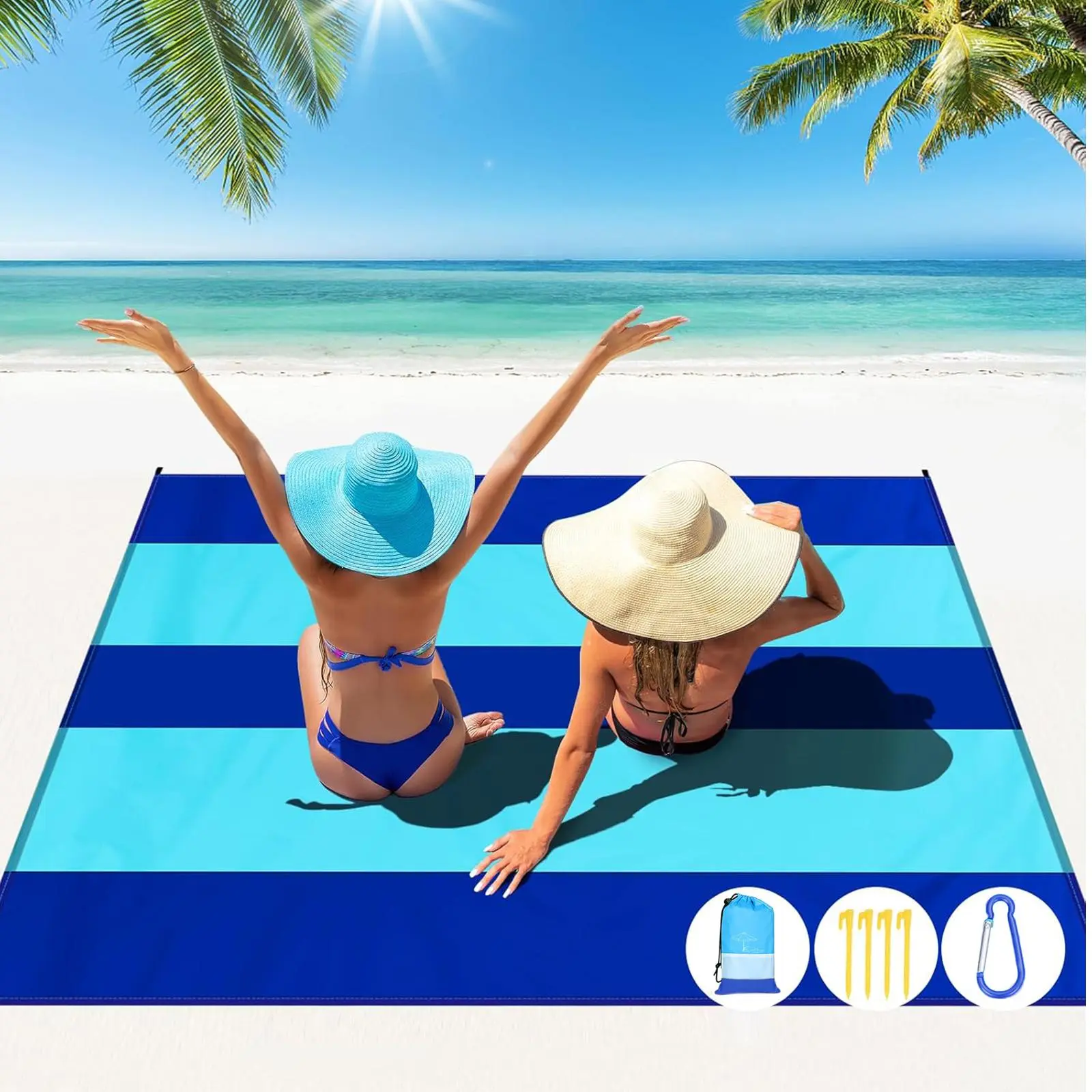 Foldable Beach Picnic Mat, 1 Count Portable Lightweight Machine Washable Picnic Blanket with 4 Hook & 1 Storage Bag, Outdoor Camping Beach Mat, Folding Mat