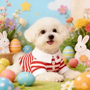 2 Piece Dog/cat Striped Polo Shirts, Soft Breathable Pet Clothes, Easter Essential Item, Puppy, Poodle