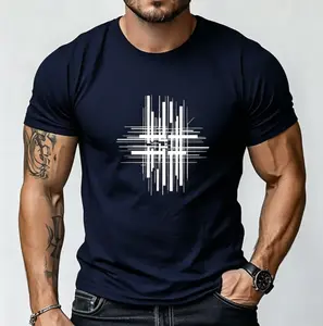 Minimal Abstract Curved Soundwave Graphic T-Shirt, Futuristic Geometric Wave Line Unisex Casual Short Sleeve Tee, Tech Aesthetic Minimalist Cotton Top For Men Music Producer DJ, Available In White Black Heather Gray Charcoal Gray