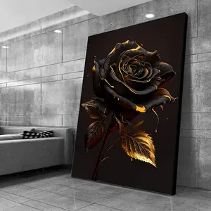 Frameless style, large modern abstract black rose canvas art prints, vintage flower walls decorate the bedroom and living room posters with white borders  Water Proof Decoration Ornaments funny animal artwork