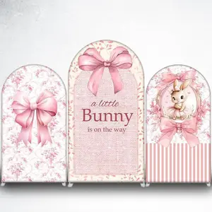 15-day 2D Flat Delivery Pink Ballerina Bunny Arch Backdrop Cover for Girls Birthday Party