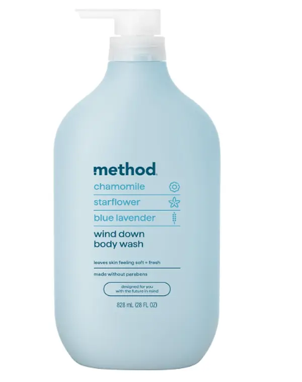 method Body Wash, Wind Down, 28 fl oz | Soothing Formula, Leaves Skin Feeling Soft & Moisturized, Notes of Chamomile, Starflower & Blue Lavender