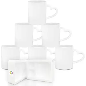 Sublimation Blanks Dishwasher White Ceramic Coffee Mugs 11oz Blank Ceramic Classic Drinking Cup Mug with Heart Handle For Milk  Cola Water, Set of 6...