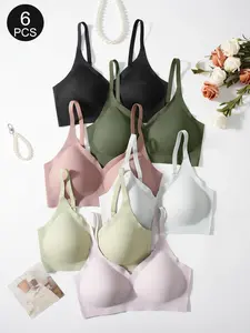 6-Pack Comfortable Women's Sexy Seamless Bra, No Underwire, Removable Pads, Everyday Wear, Medium Support, Slim-Fit, All Seasons