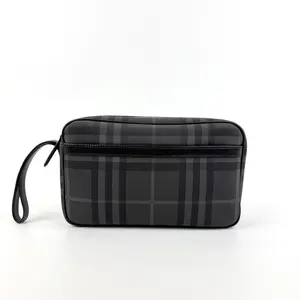 Pre-owned BURBERRY Canvas Clutches & Wristlets Classic Black Grey Check Handbag Sku：SH31