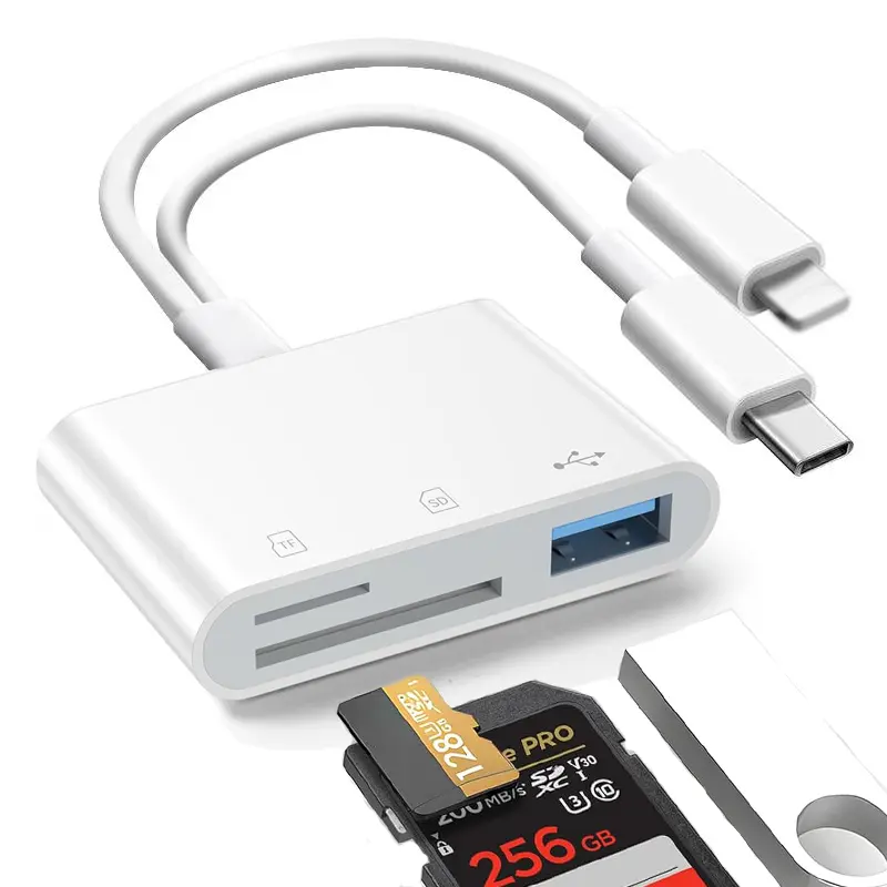 SD Card Reader for iPhone, Memory Card Reader with USB Camera Adapter Plug and Play Trail Game Camera Viewer Supports SD and TF Card MicroSD Card Adapter for iPad No App Required