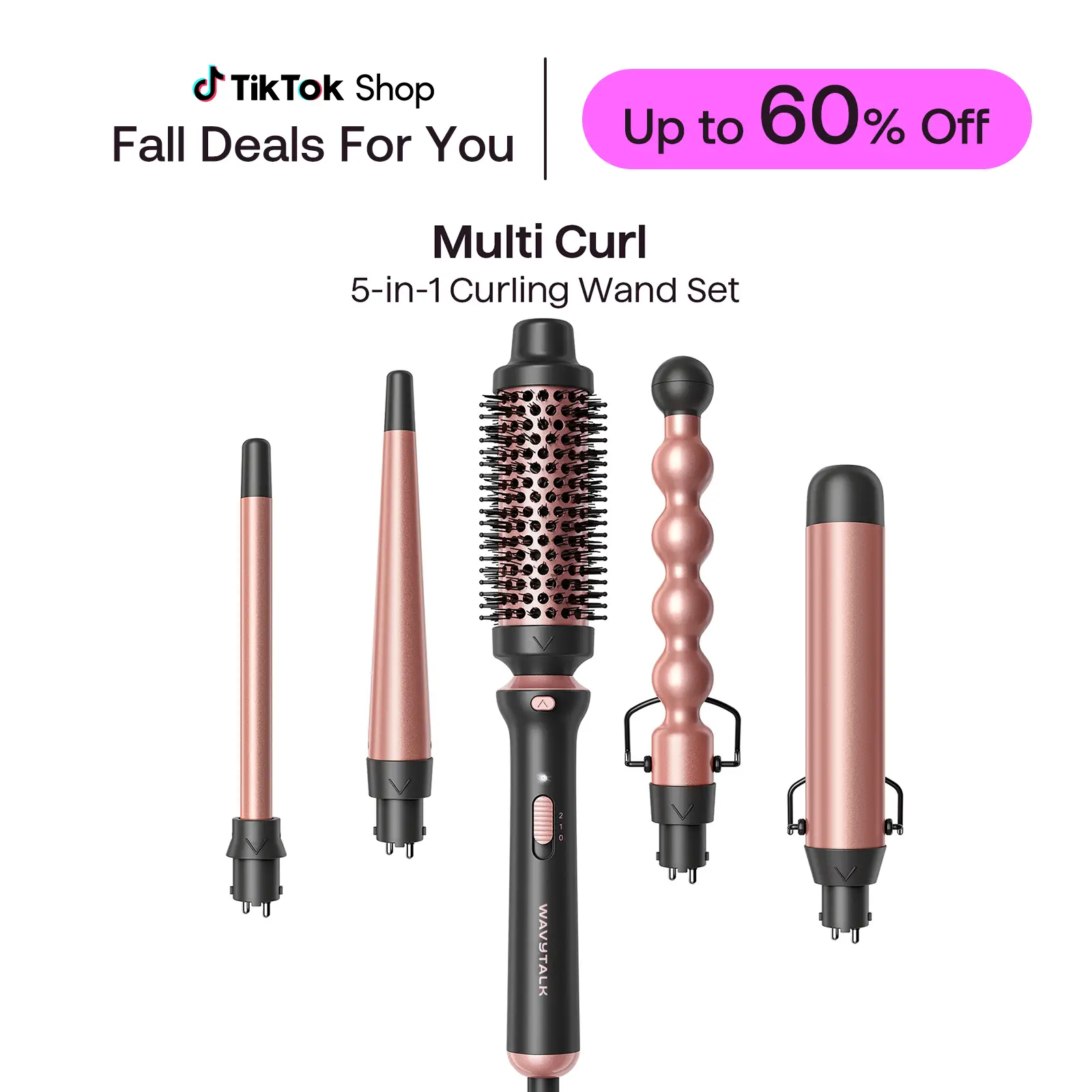 Wavytalk Multi-Curl 5-in-1 Ceramic Curling Wand Set, Fast Heat Up Curling Wand from 1/2 to 1 1/4 Inch and a Thermal Brush, Dual Voltage Curling Iron