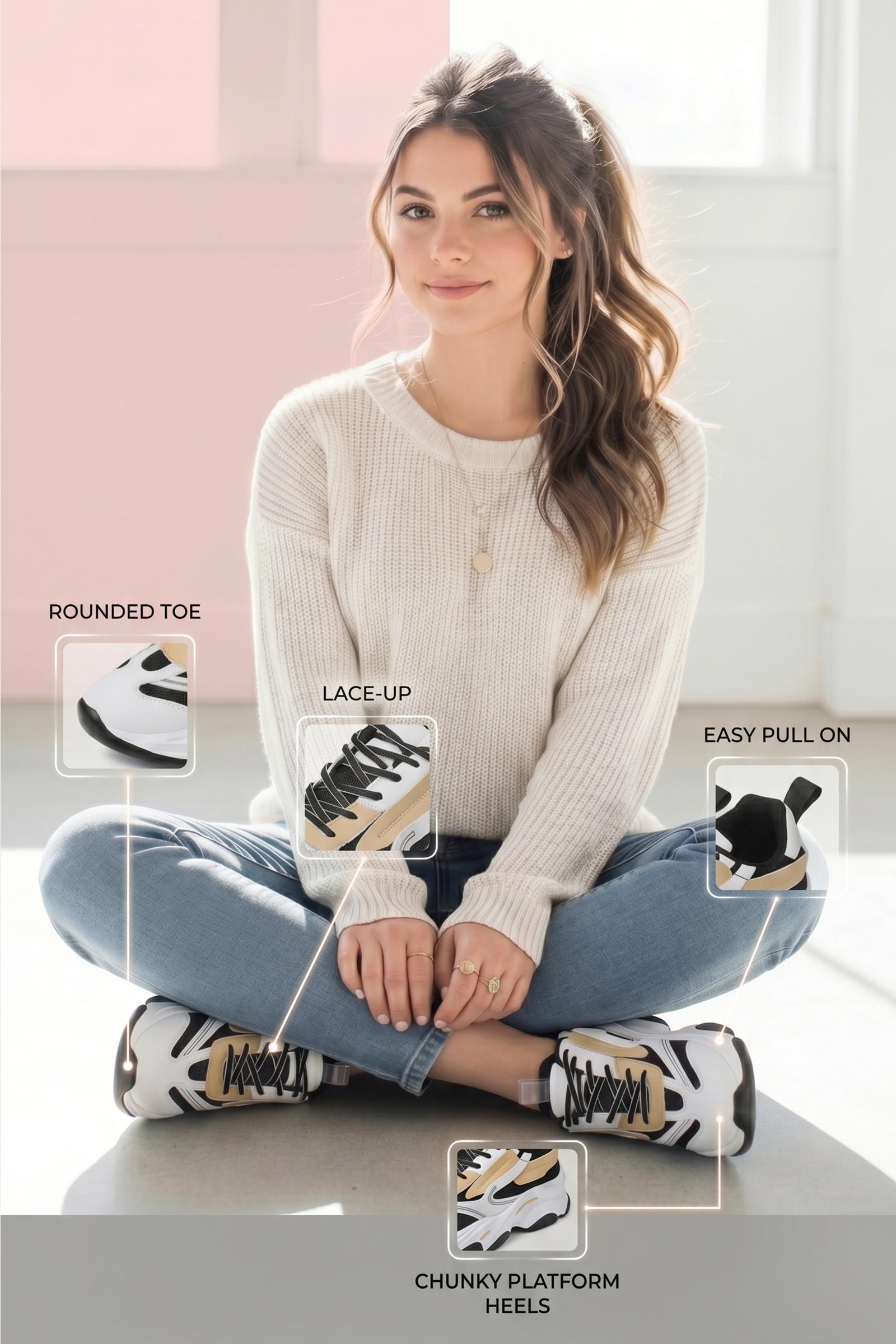 CYNLLIO Womens Platform Chunky Fashion Sneakers Jaxon Walking Lace-Up Comfortable Dad Sneakers Workout Sport Work Casual Tennis Shoes