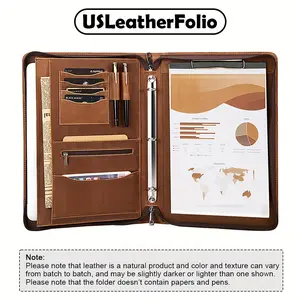 New Genuine Leather Portfolio Binder, 3 Ring Binder Padfolio with Zipper fits up to 13.3" Laptop, Professional Organizer, Business Folder with Clipboard, Leather Notepad Holder Brown Graduation Gif