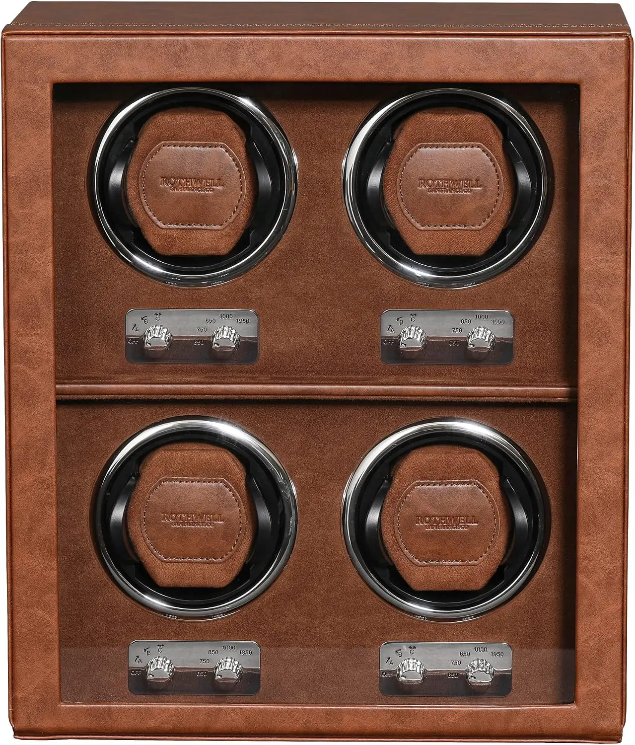 ROTHWELL 4 Watch Winder for Automatic Watches with Quiet Motor with Multiple Speeds and Rotation Settings (Tan/Brown)
